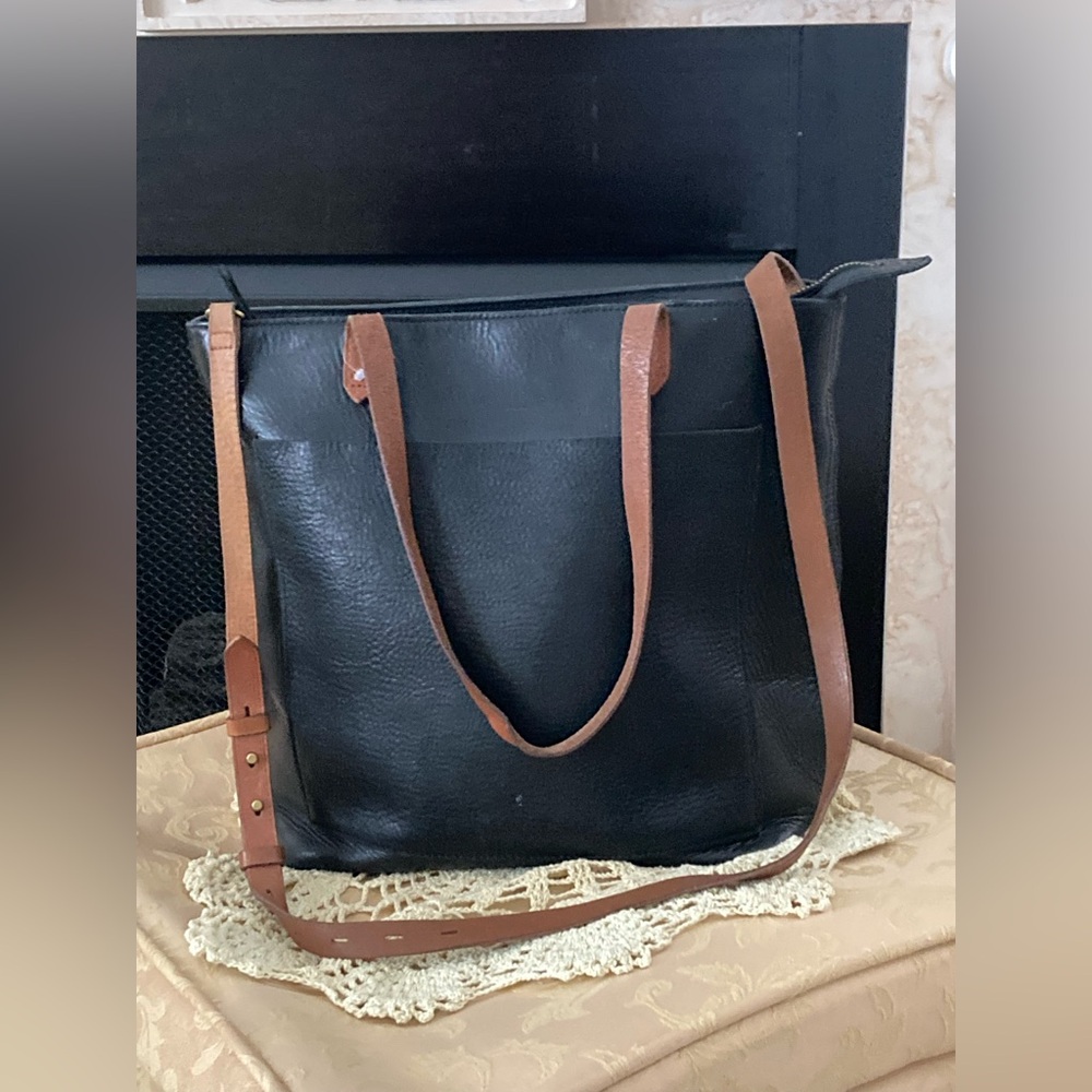 Madewell Large Black and Tan Leather Tote